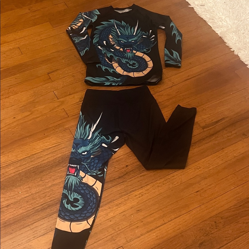 Black Dragon Print rash guard Pants Set